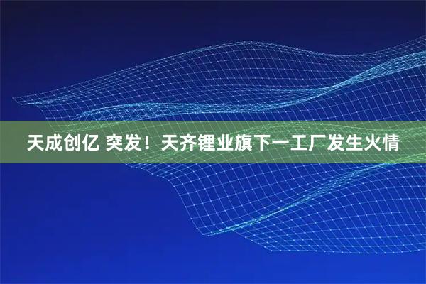 天成创亿 突发！天齐锂业旗下一工厂发生火情